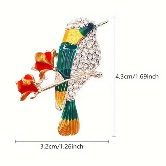 Brooch Hummingbird Rhinestone Trendy Fun Pin Stylish Sparkle Glam Bird Colorful - Picture 3 of 3